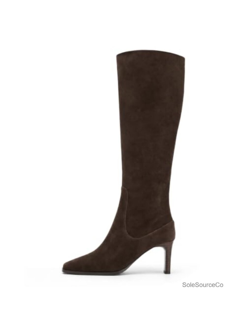 Women's Suede Knee High Boots Square Toe Stiletto Heel Side Zip